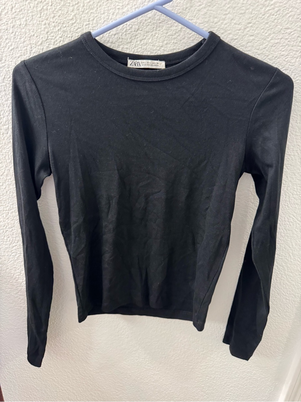 Zara Black Long-Sleeve Slim Crewneck Top